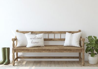 bench with welcome home pillow